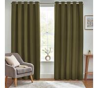 Furn Dawn Textured Blackout Thermal Eyelet Curtains – Olive 168 x 183 cm (Pair)
