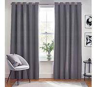 furn. Dawn Textured Blackout Eyelet Curtains - Thermal Lined Pair (Charcoal - Width 168 x Drop 183cm)