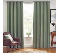 Furn Dawn Textured Blackout Eyelet Curtains Eucalyptus 229cm width 137cm drop, Green