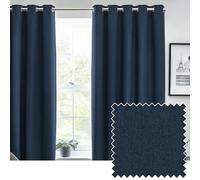 Furn. Dawn Textured Blackout Eyelet Curtains - Thermal Lined Pair (Midnight - Width 229 x Drop 183cm)
