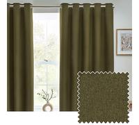 Furn Dawn Textured Blackout Thermal Eyelet Curtains – Olive 168 x 183 cm (Pair)