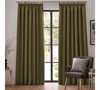 furn. Dawn Textured Blackout Pencil Pleat Curtains (Green - 168x137cm) | Thermal blackout lined curtain pair with a textured finish and pencil pleat heading
