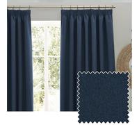 furn. Dawn Textured Blackout Pencil Pleat Curtains - Thermal Lined Pair (Blue - Width 168 x Drop 183cm)
