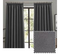 furn. Dawn Textured Blackout Pencil Pleat Curtains - Thermal Lined Pair (Charcoal - Width 168 x Drop 137cm)