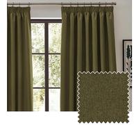 furn Dawn Textured Blackout Pencil Pleat Curtains Olive 229cm width 183cm drop, Green