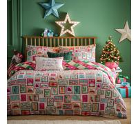 furn. Dear Santa Duvet Cover Set - Reversible Geometric Christmas Bedding with Stamps Design (Multicolour - Double)