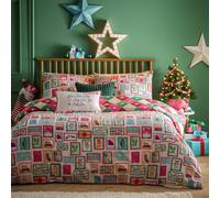 furn. Dear Santa Duvet Cover Set - Reversible Geometric Christmas Bedding with Stamps Design (Multicolour - Single)