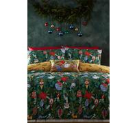 Furn Deck The Halls Christmas Reversible Duvet Cover Set In Dark Green Dark Green Double