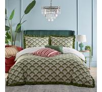 furn. Deco Palm Printed Duvet Cover Set - Reversible Bedding with Ruffle Trim (Green - King, U.K. Standard)