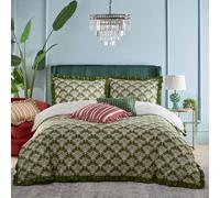furn. Deco Palm Printed Duvet Cover Set - Reversible Bedding with Ruffle Trim (Green - King, U.K. Standard)