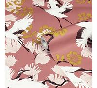 furn. Demoiselle Botanical Printed Wallpaper, Blush | Majestic birds soaring through tropical foliage
