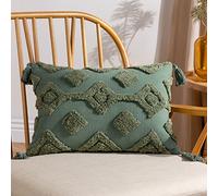 furn. Dharma Tufted Tasselled Feather Filled Cushion - Twin Pack, Eucalyptus, 35 x 50cm