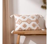 furn. Dharma Tufted Tasselled Feather Filled Cushion - Twin Pack, Natural, 35 x 50cm