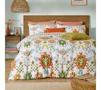 furn. Dilara Duvet Cover Set (Blue - Super King) | Reversible geometric bird design inspired by Turkish rug patterns in a soft cotton blend