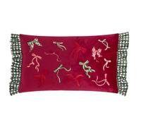 furn. Ditsy Bows Cushion Cover (Red - 30x50cm) | Festive Embroidered Bows Velvet Gingham Ruffle Trim Frilled Edge Country Case