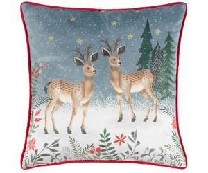 Furn Ditsy Festive Piped Velvet Reindeer Cushion Cover - Multicoloured - 45cm x 45cm - Multicoloured - 100% Polyester