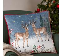 furn. Ditsy Festive Reindeer Velvet Piped Polyester Filled Cushion