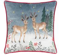 Furn. Ditsy Festive Reindeer Velvet Polyester Filled Cushion