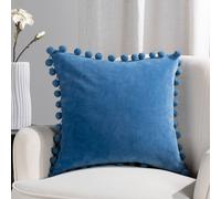 Furn Dora Square Velvet Pom Pom Cushion In Light Blue Light Blue 45cm x 45cm