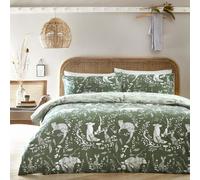 furn Buckthorn Duvet Cover Set - Woodland Animal Print with Reversible Design, Polycotton Bedding (Green - Double)