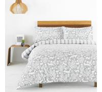 Riva Home - Skandi Woodland Single Duvet Cover Set - Grey and White - Scandinavian Woodland Animal Design - Striped Reverse - 100% Cotton - Machine Washable - 137 x 200cm (54" x 79" inches)