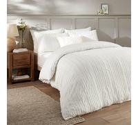 furn. Duvet Day Harrison Stripe Duvet Cover Set - Minimal Tufted Design with Soft-Touch Fabric and Easy-Care Finish (White - Single)