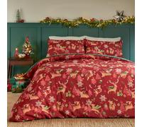 furn. Duvet Day Sleigh Team Duvet Cover Set - Ultra Soft Touch Reversible Festive Christmas Bedding (Red - Double)