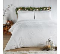 furn. Duvet Day Snow Crystal Tufted Duvet Cover Set - Ultra Soft Touch Cosy Winter Bedding (White - Double)