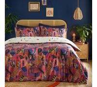 Furn Eivissa Abstract Duvet Cover Set - Magenta - Superking - Magenta - 50% Cotton/50% Polyester