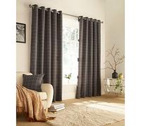 Furn. Ellis Windowpane Check Ringtop Eyelet Curtains (Pair) Polyester Grey (229X229Cm)