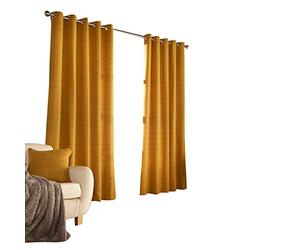 Furn. Ellis Ringtop Eyelet Curtains (Pair) - Ready Made - Polyester - Ochre - 229cm x 137cm (90" x 54" inches)
