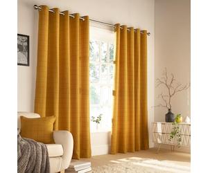 Furn. Ellis Ringtop Eyelet Curtains (Pair) - Ready Made - Polyester - Ochre - 229cm x 183cm (90" x 72" inches)