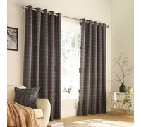furn. Ellis Windowpane Check Eyelet Curtain Pair - Grey - 229x229cm