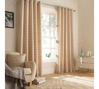 furn. Ellis Windowpane Check Eyelet Curtain Pair - Natural - 168x229cm