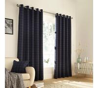 Furn. Ellis Windowpane Check Ringtop Eyelet Curtains (Pair) Polyester Navy (168X183Cm), Blue