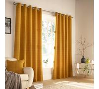 furn. Ellis Windowpane Check Eyelet Curtain Pair - Ochre - 229x137cm