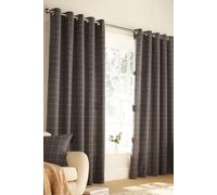 Furn. Ellis Windowpane Check Ringtop Eyelet Curtains (Pair) Polyester Grey (229X183Cm)