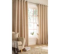 Furn. Ellis Windowpane Check Ringtop Eyelet Curtains (Pair) Polyester Natural (229X137Cm), Cream