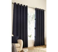 Furn. Ellis Windowpane Check Ringtop Eyelet Curtains (Pair) Polyester Navy (168X183Cm)