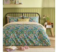 furn. Emerie Duvet Cover Set - Reversible Floral Bird Easy Care Country Garden Cotton Blend Bedding (Navy - Double)