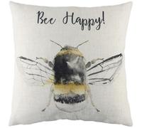 furn. Evans Lichfield Bee Happy Polyester Filled Cushion - Watercolour Botanical Nature Bees Decorative Pillow (White - 43x43cm)