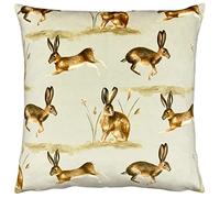 furn. Evans Lichfield Country Running Hares Feather Filled Cushion, Polyester, Taupe