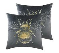 furn. Evans Lichfield Gold Bee Feather Filled Cushions (Twin Pack), Polyester, Grey