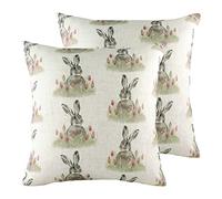 furn. Evans Lichfield Hedgerow Hare Repeat Polyester Filled Cushions (Twin Pack), Polyester, Linen, White
