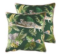 furn. Evans Lichfield Jungle Leopard Feather Filled Cushions (Twin Pack), Polyester, Green