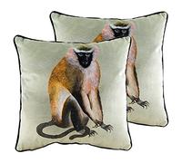 furn. Evans Lichfield Kibale Monkey Polyester Filled Cushions (Twin Pack), Cotton, Acrylic, Polyamide, Polyester, Multi