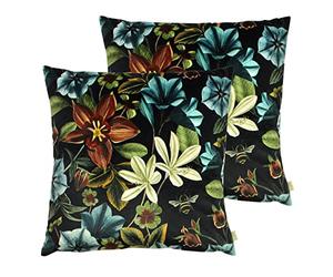 furn. Evans Lichfield Midnight Garden Aquilegia Polyester Filled Cushions (Twin Pack), Polyester, Teal