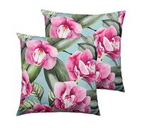 furn. Evans Lichfield Orchids Outdoor Polyester Filled Cushions (Twin Pack), Polyester, Duck Egg