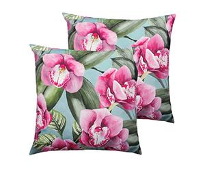 furn. Evans Lichfield Orchids Outdoor Polyester Filled Cushions (Twin Pack), Polyester, Duck Egg