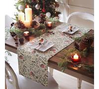 furn. Evans Lichfield Robin Washable Festive Table Runner, Green, 180cm x 35cm